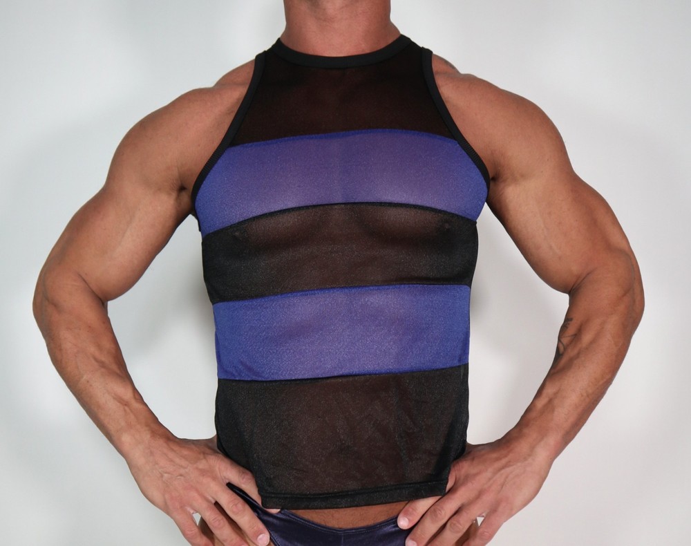 MEN’S BLUE/BLACK SHEER STRIPE SHIRT SIZE M