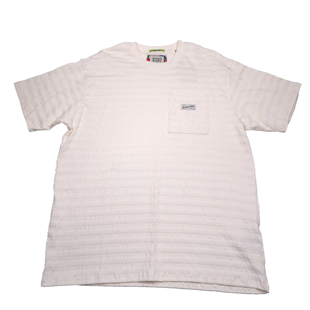 Scotch & Soda Textured Pocket T-Shirt Mens 2XL Relaxed Fit Eggnog White Tee