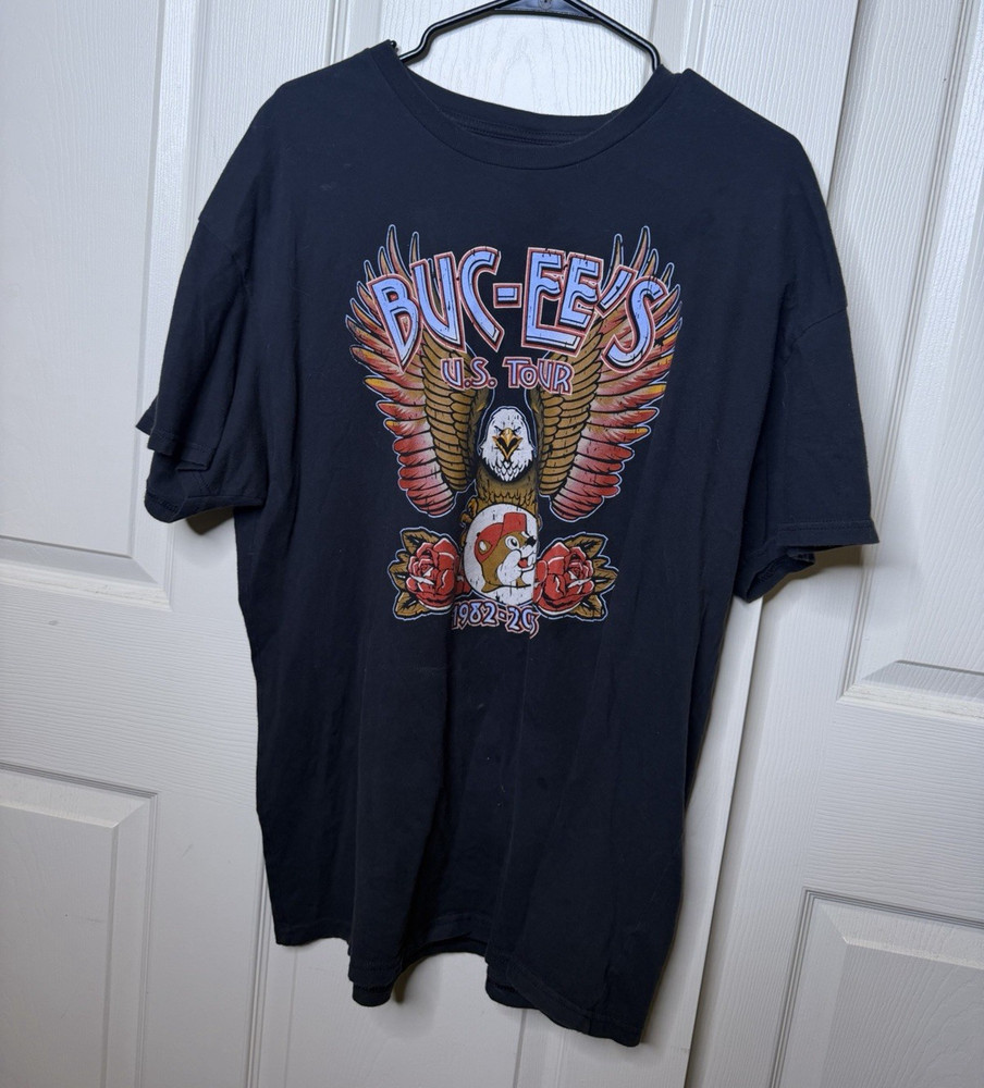 Vintage buc-ee’s Men’s XL Black Tour Graphic Logo Double-Sided Cotton