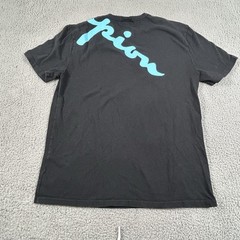 Champion Shirt Mens Medium Black Blue Pink Diagonal Script Big Logo T-Shirt