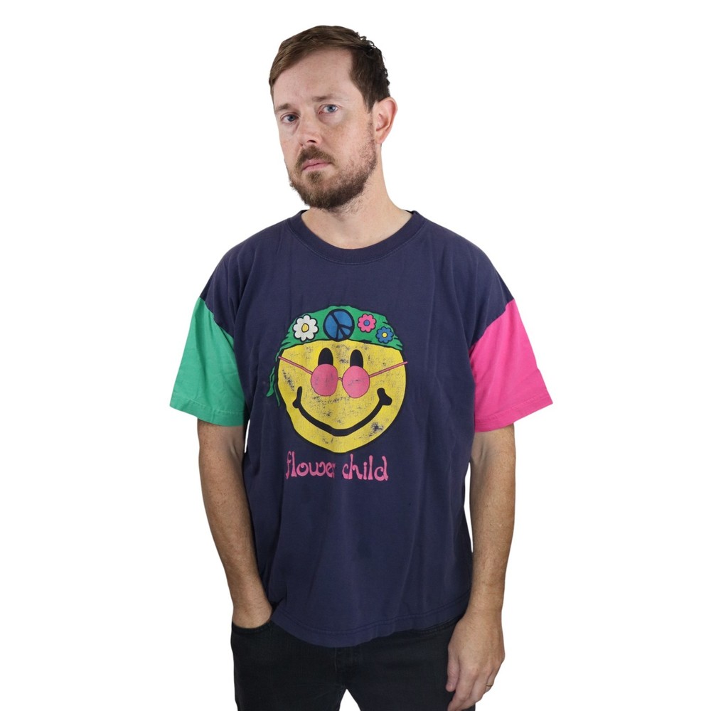 Vtg 90s Flower Child Smiley Face T Shirt Men XL Peace Sign Hippie Tee Streetwear