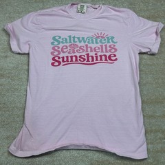 Comfort Colors T-Shirt Unisex M Pink Saltwater Seashells Sunshine Graphic Tee