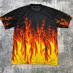 Y2K No Boundaries Flame Shirt Mens XL Sheer Polyester Goth Skater Rave Guy Fieri