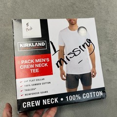 Kirkland Signature 5-Pack Men’s M Crew Neck T-Shirts Combed Cotton White d1618