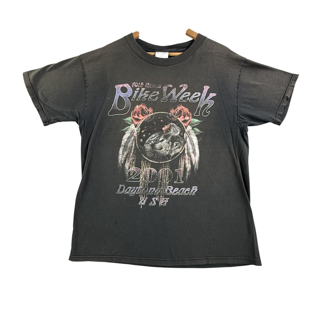 Vintage Bike Week Daytona Beach Shirt Mens Large Black Wolf 2001 Biker Sherry