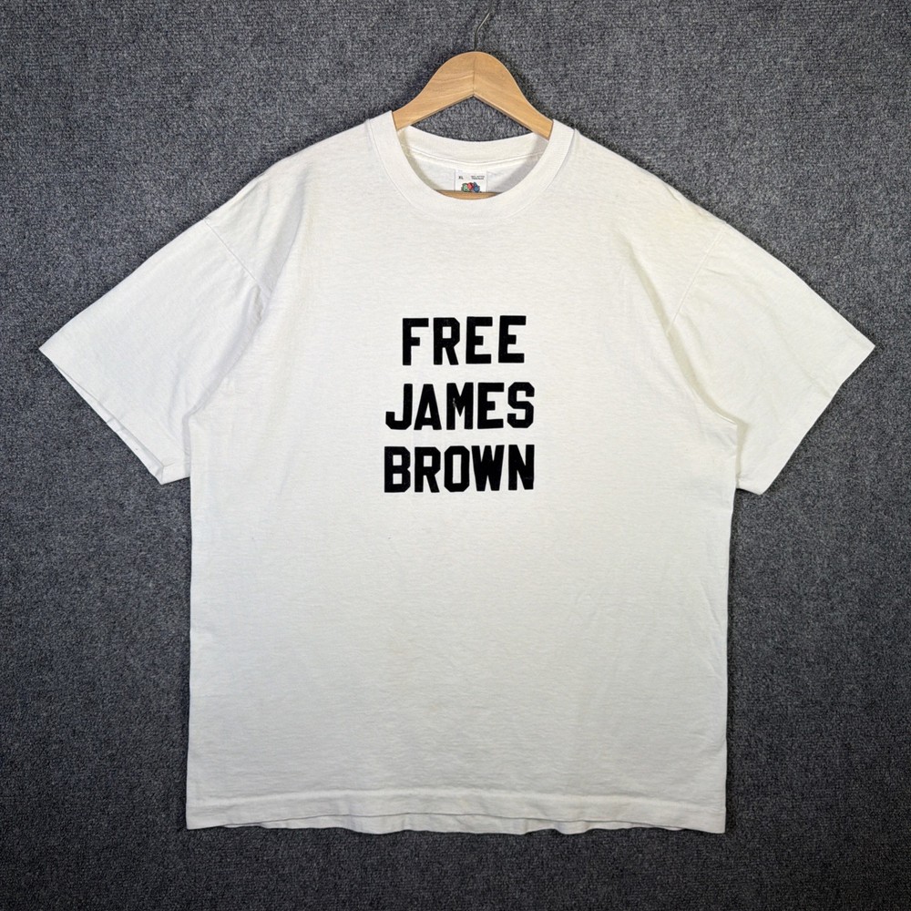 Vintage James Brown Shirt Mens XL White 90s Free Funny Parody Quote Jail Rare