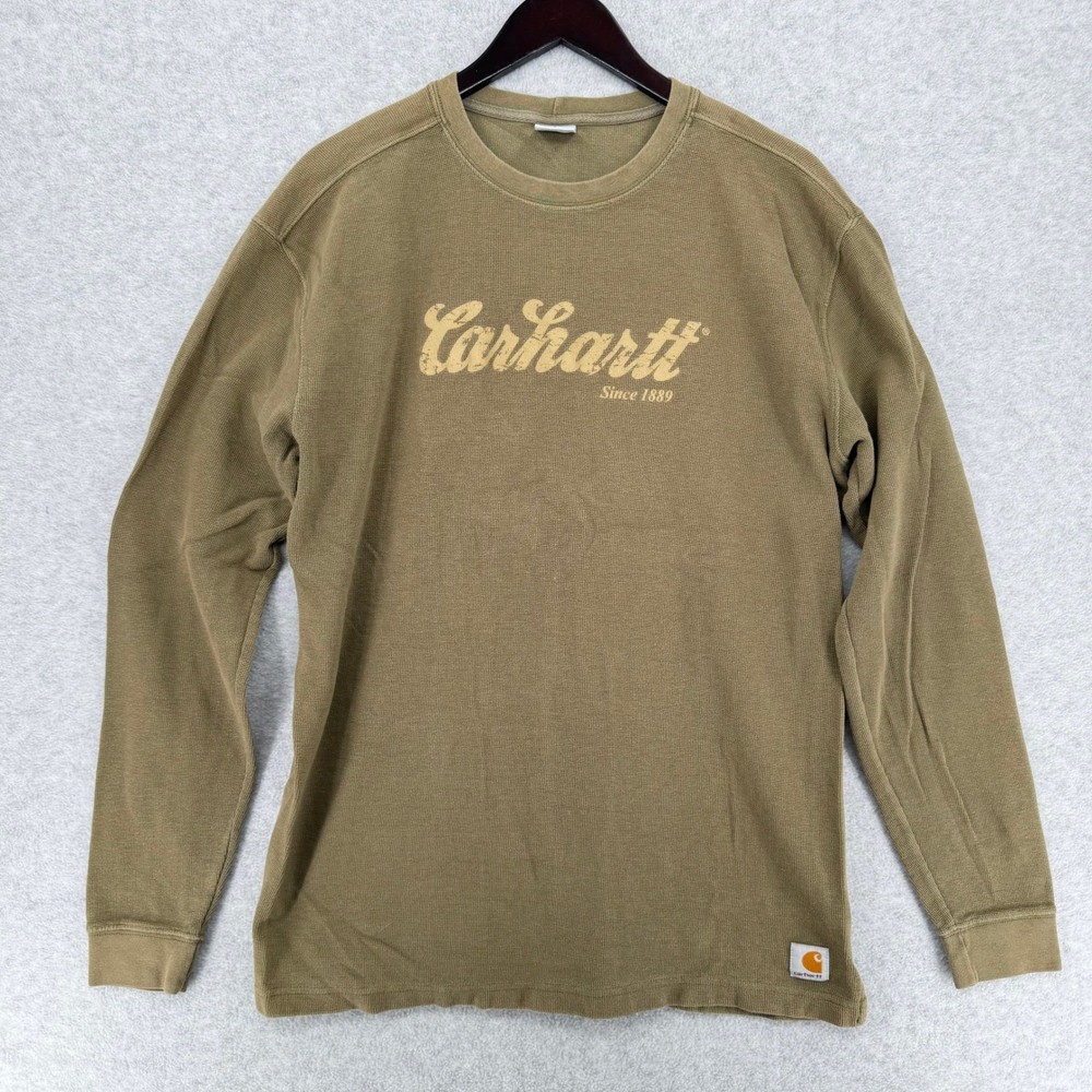 Carhartt Thermal Shirt Mens Large Green Long Sleeve Waffle Knit K253 Logo