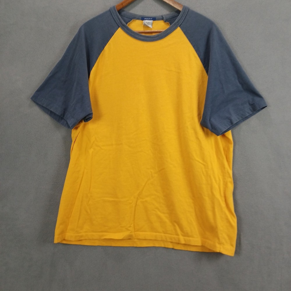 Old Navy T Shirt Mens XL Yellow Black Raglan Short Sleeve Regular Fit Crewneck
