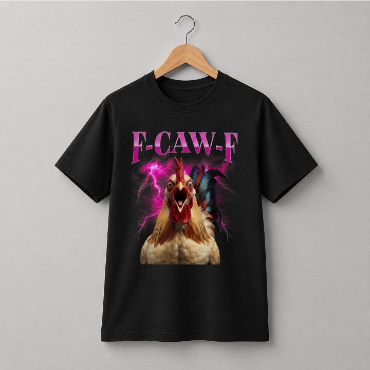 F-CAW-F Rooster Chicken Lightning T Shirt Funny Screaming Bird Meme Graphic Tee
