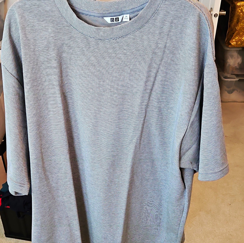 Uniqlo AIRism Men’s Cotton Blend Knit Striped Crew Neck T-Shirt Gray 3XL