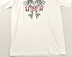 men’s Gildan size medium t-shirt crew neck white short sleeve cotton w/print