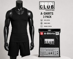 3 PACK PRO CLUB MENS A-SHIRT SIZES (S- 5XL) RIBBED TANK TOP WHITE/BLACK