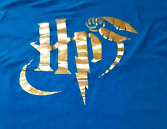 Harry Potter Gold Foil HP Logo and Snitch Blue T-Shirt Large