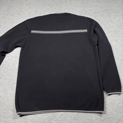 Geoffrey Beene Sweater Mens Large Black Gray Striped Crewneck Acrylic Cotton Kni