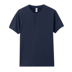 Cotton Henry Collar Short Sleeve T-Shirt Summer Men American Retro Fitness