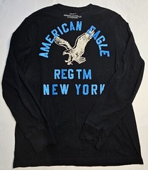 Mens American Eagle Long Sleeve Navy Tee Shirt w Large Logo Size Large – EUC