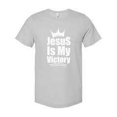 Unisex Christian T Shirt Featuring The Phrase Jesus Is My Victory With Crown Emb