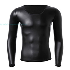 Men’s Round Neck Long Sleeve PU Leather T-shirt Party Club Pullovers Tops Casual