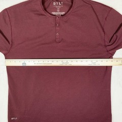 BYLT Drop-Cut Henley Shirt Mens XL Red Polka Dot LUX Short Sleeve Athletic Fit