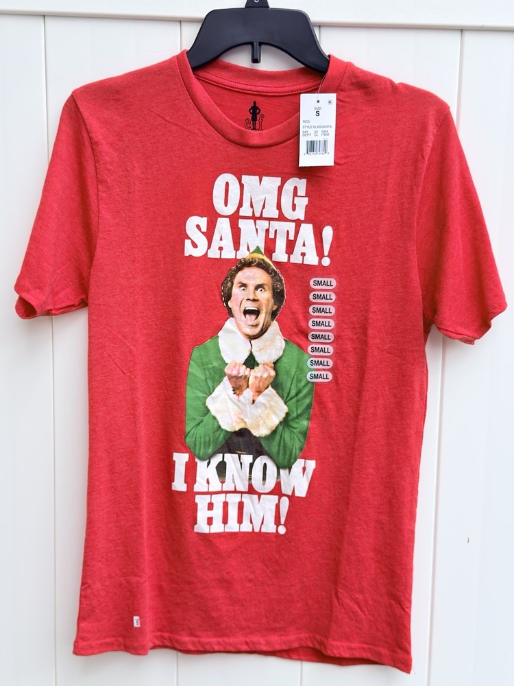 NWT Elf OMG SANTA I KNOW HIM Graphic Adult Small T Shirt Red