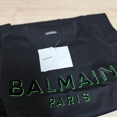 Balmain Men’s Logo T-Shirt Black Green Foil Velour