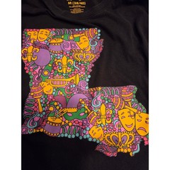 Mardi Gras Louisiana State Map Graphic Long Sleeve T-Shirt Black Mens Medium