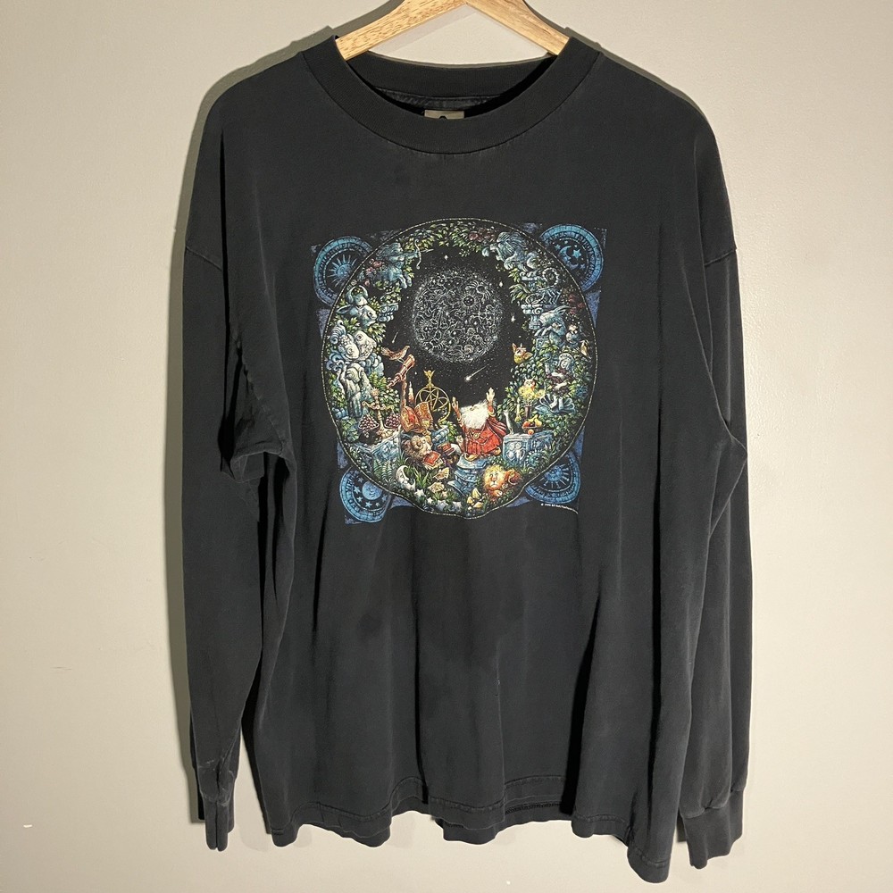 Black 1998 Bill Bell Applejack Vintage Art Astrology Horoscope Long Sleeve XL