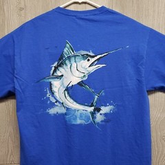 Costa Del Mar Tshirt Mens Large Blue Marlin Fish Salt Ocean Beach Vacation Blue