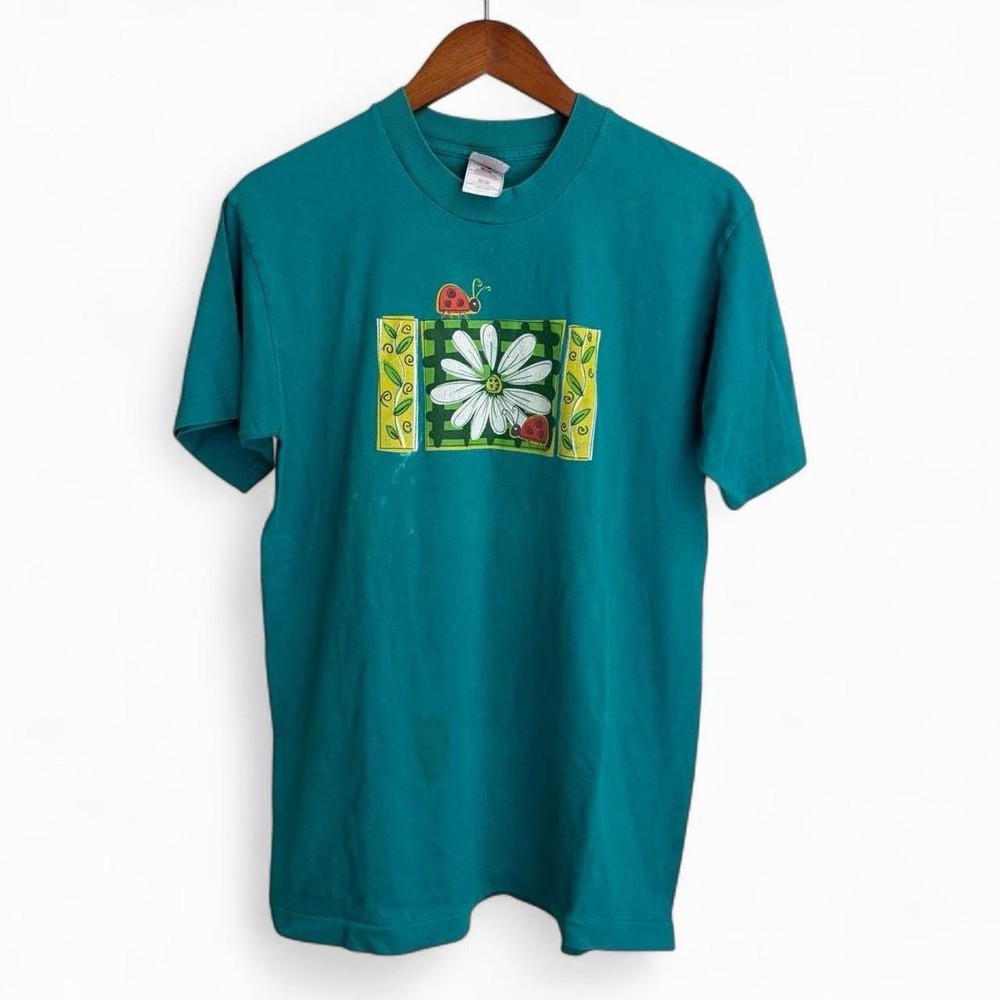 Vintage 90s Flower Cute Ladybug Mens M Retro Single Stitch Nature Tee