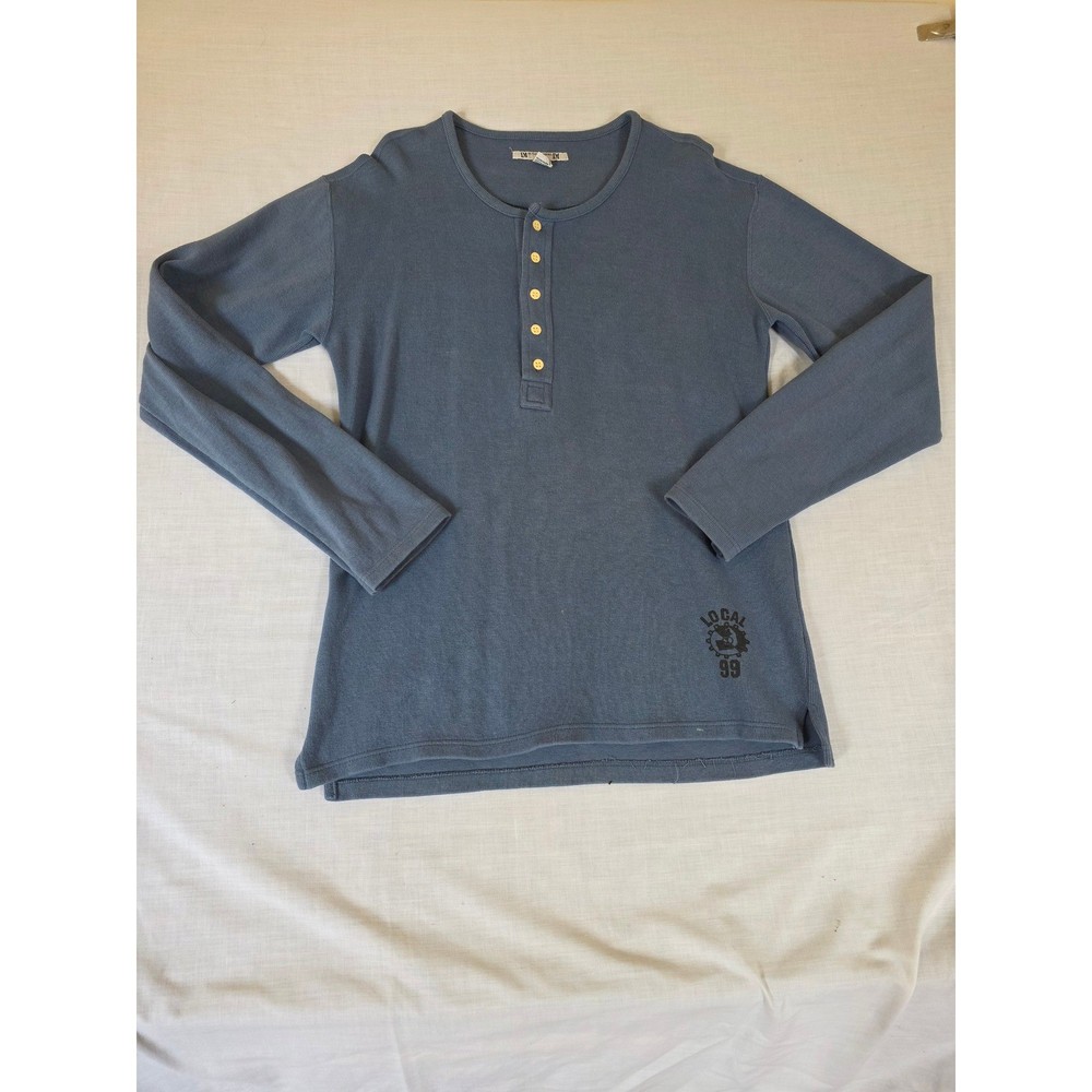 International Male Vintage 90s Henley Shirt Ribbed Long Sleeve XL Blue Local 99