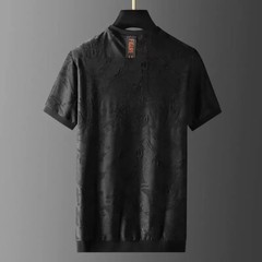 Fashion Camouflage Trend Embroidery Summer Short Sleeve Luxury Men Black T-Shirt