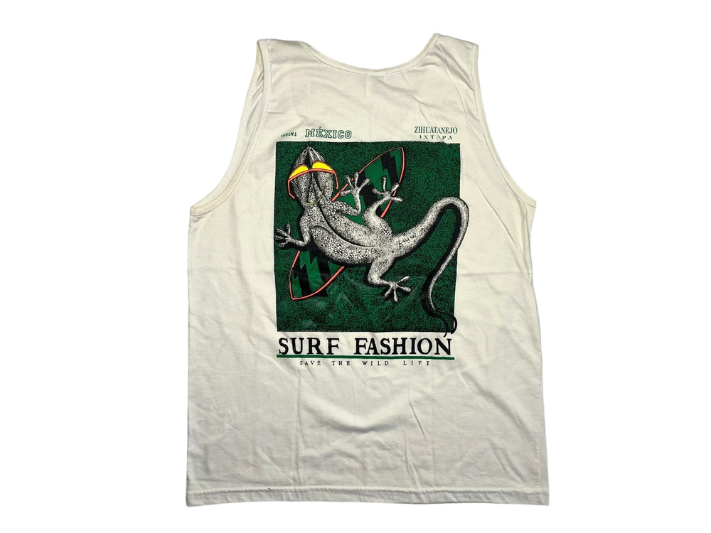 Vtg 90s ZIHUATANEJO IXTAPA Lizard MEXICO SURF FASHION TANK TOP Beach Shirt Men L