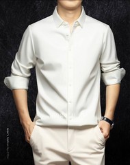 Spring Mens Long Sleeve Shirt Silk Cotton Business Casual Formal Slim Fit Shirts