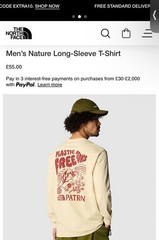 The North Face Long Sleeve T-Shirt Plastic Free Peaks Patron Mens Large Beige