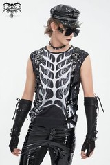 Devil Fashion Men Black Gothic Punk Streetwear Skeleton Print Vest Slim Fit Top