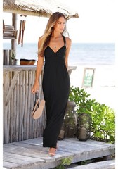 Women’s Sleeveless Maxi Dress – Smocked Waist, Decorative Straps, Unique Prin…