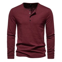 Men’s Shirt Cotton Henley Neck T-Shirts Long Sleeve Casual Button Plain 25% OFF