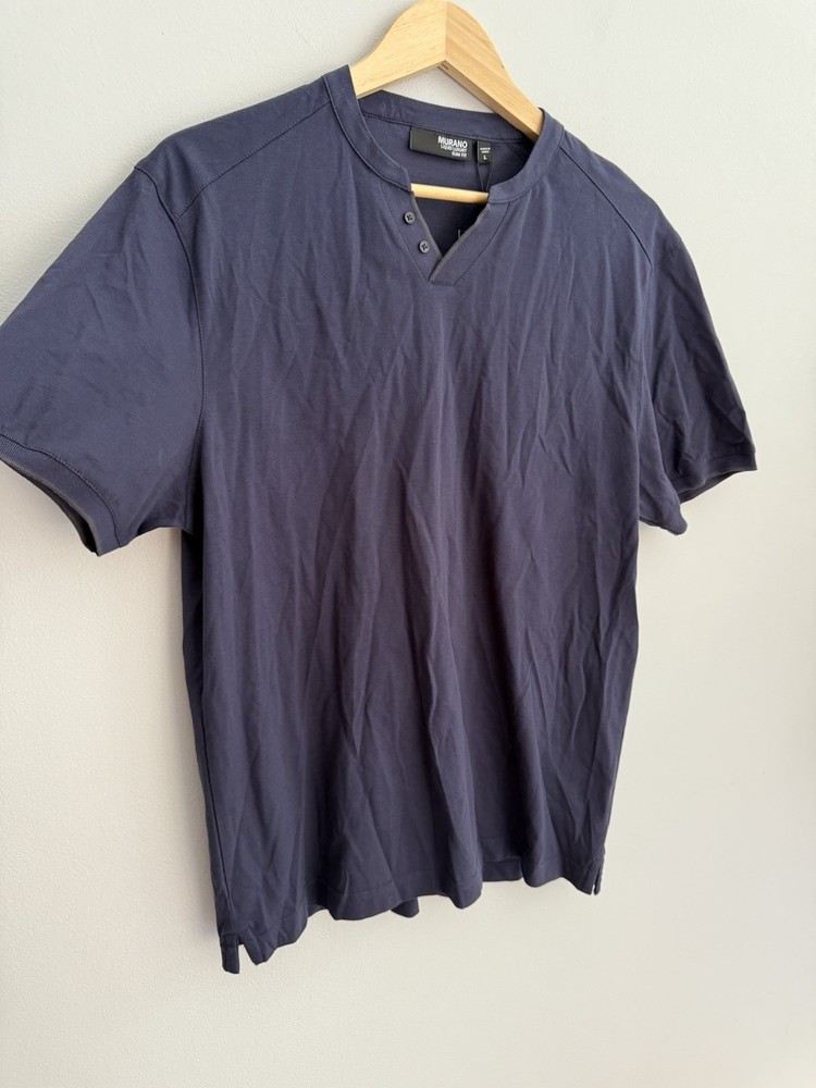 NEW Murano Liquid Luxury Slim Fit Short Sleeve Shirt In Blue Men’s Sz L Casual