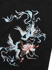 Niepce Japanese Streetwear Embroidery T-shirt Blue Phoenix Graphic Tee for Men