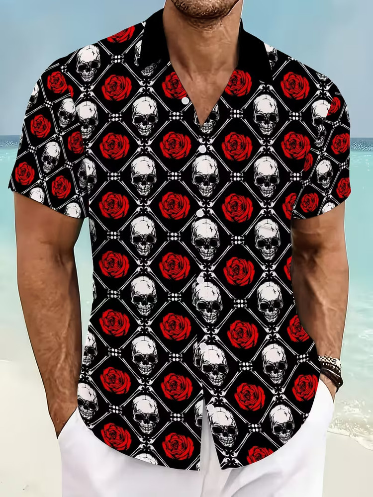 Skull and Rose 3D Print Hawaiian Shirt – Adults & Youth