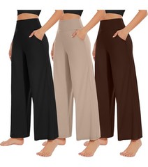 3 Pack Women’s Wide Leg Pants with Pockets High Waist Loose Sweatpants Casual…