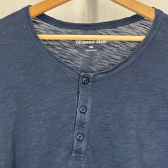 THE NORMAL BRAND Size 2XL XXL Henley Short Sleeve Top Slub Cotton Knit Navy Blue