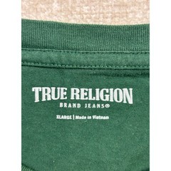 True Religion Mens XL Green Silver Metallic Buddha Guitar Logo T-Shirt