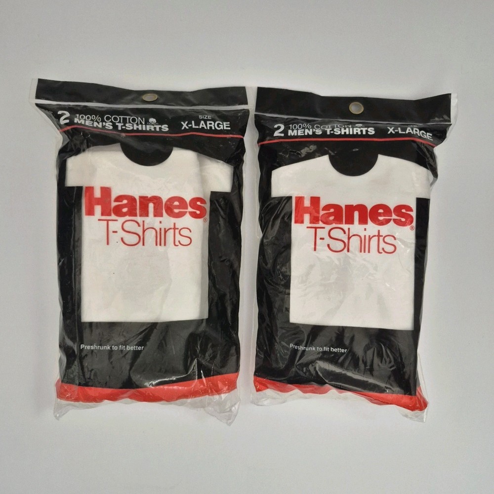 Lot Of 2 New 1987 2-Packs White Hanes Men’s Crewneck T-Shirts Extra Large Cotton