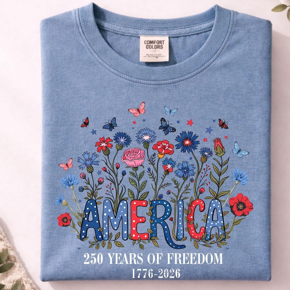 America 250 Wildflower Shirt Floral Independence Day Comfort Colors Tee