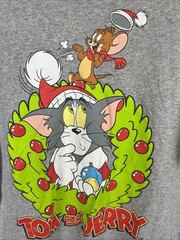 Tom & Jerry Cartoon Christmas T-Shirt Youth Large Gray Short Sleeves Cotton