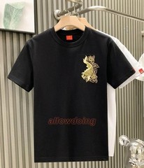 Men’s Luxury Koi Fish Embroidered Cotton T-Shirt Casual Short Sleeve Slim Fit Te