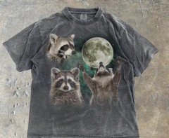 Three Raccoons Retro Shirt Vintage Moon Graphic Funny Tee