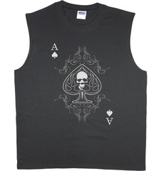 Men’s sleeveless t-shirt ace of spades skull biker design muscle tee tank top