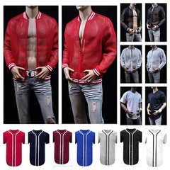 Mens Baseball Plain Jersey T-Shirt Button Sports Fashion Casual Shirt & Jacket